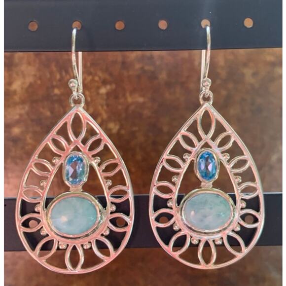 Sterling Silver, Larimar and Blue Topaz Earrings by PTI - Picture 2 of 5